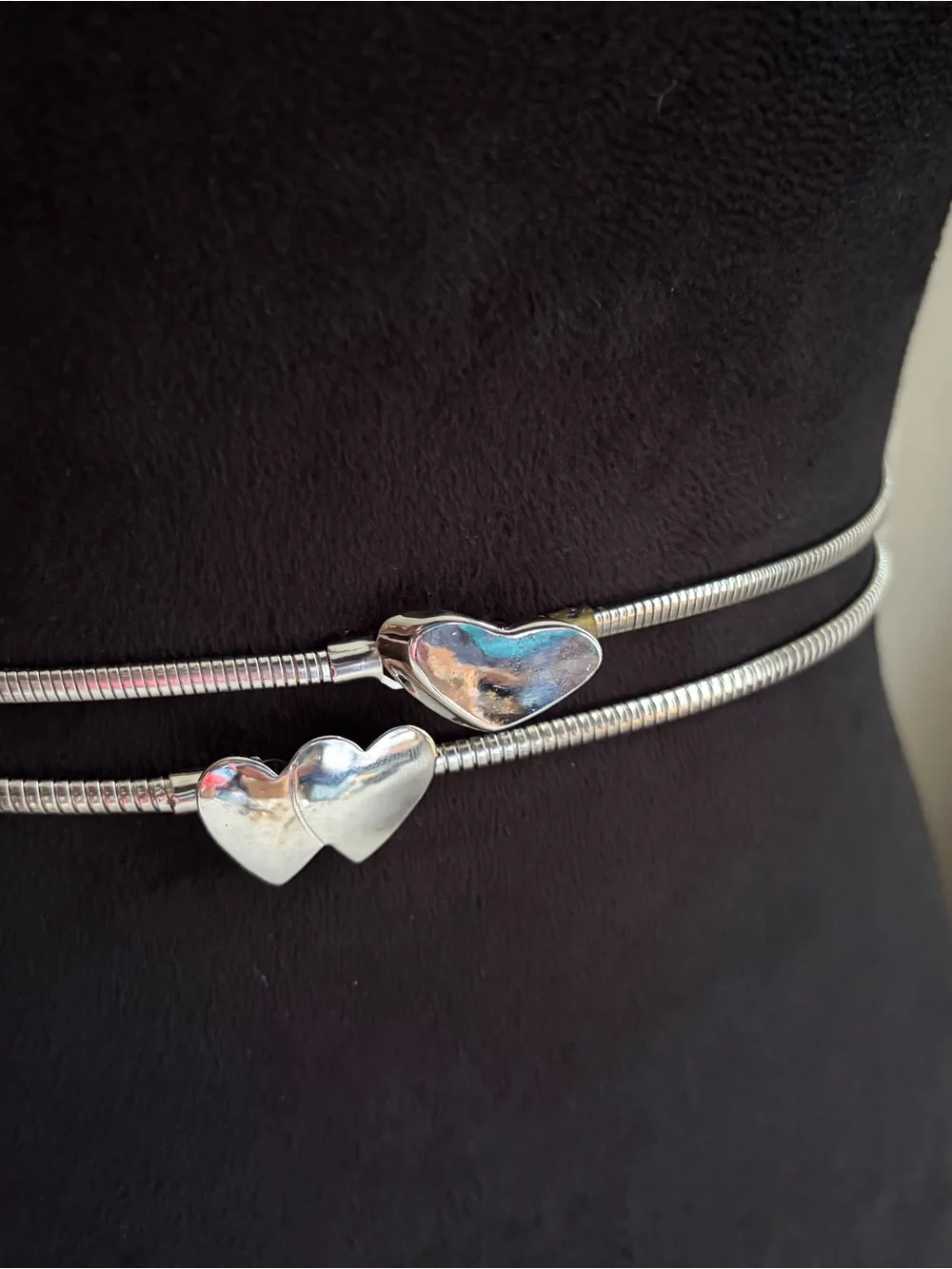 Silver Colored Double Heart Chain Belt - Set Of Two Belts